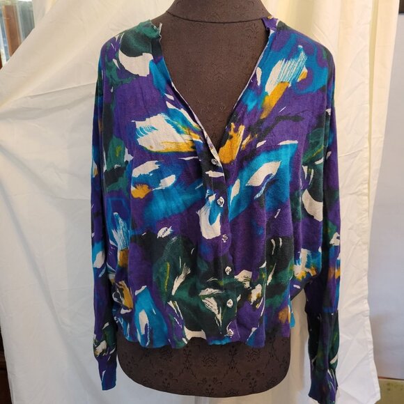 Lane Bryant Womens Colorful Abstract Print Button-Down Blouse Size 26/28 100% Co - Picture 1 of 4